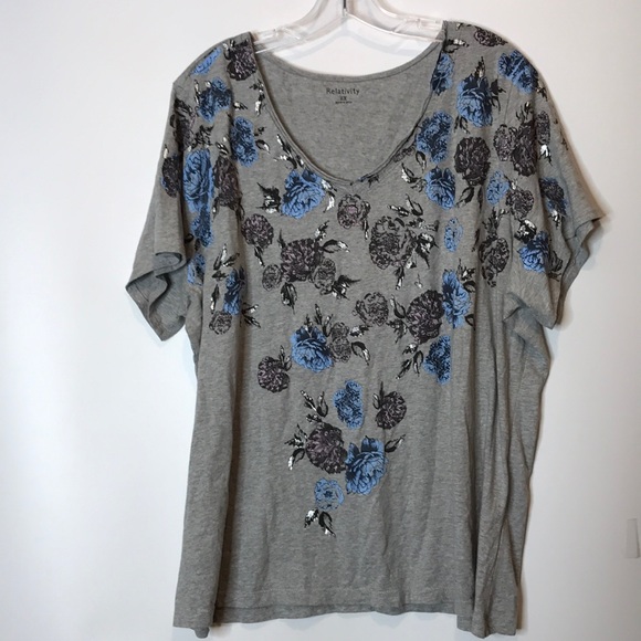 Relativity Tops - Relativity Gray Floral Stretch Top 2X PLUS SIZE
